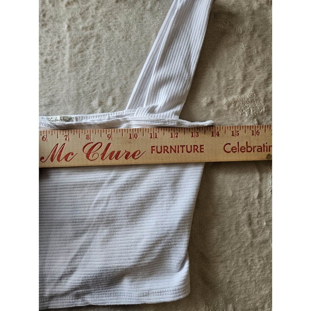 Free People Intimately White Square-Neck Ribbed Crop Knit Wide Strap Tank Small - Picture 5 of 5